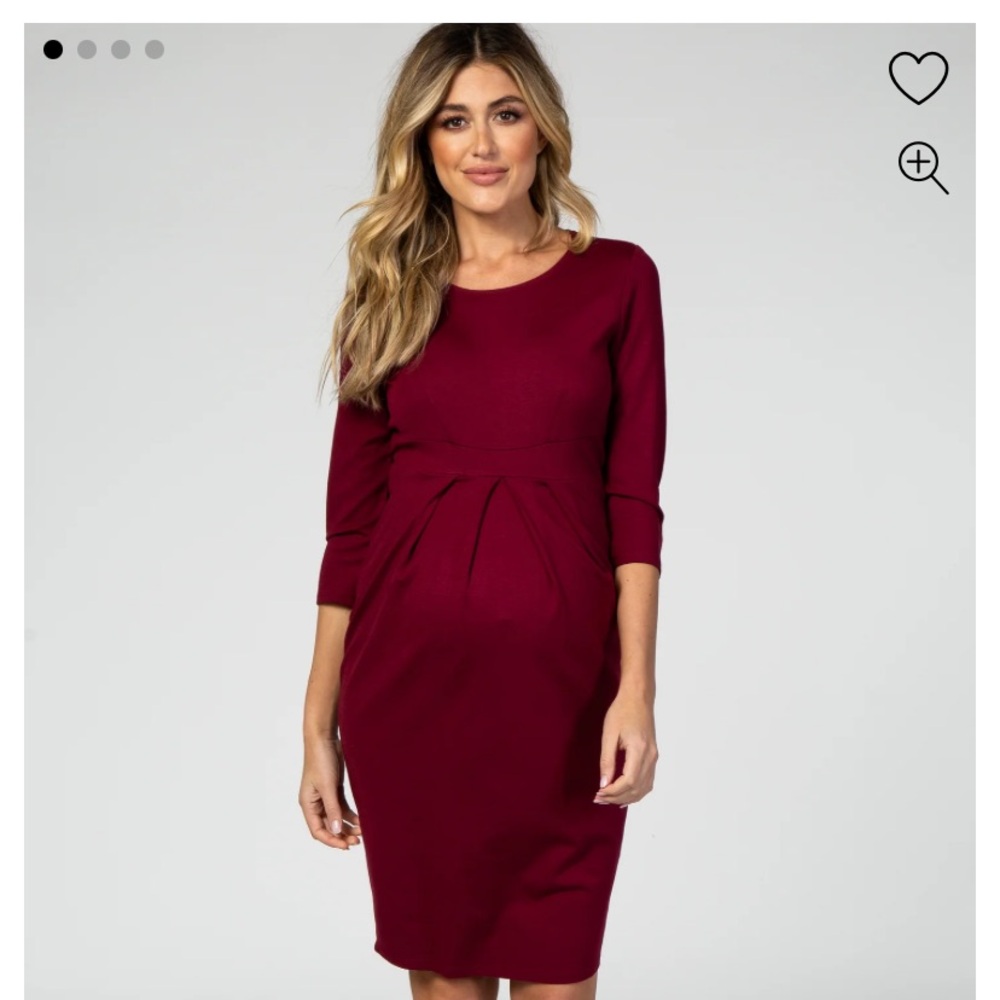 EUC Pinkblush Burgundy 3/4 Sleeves Front Pleated Maternity Dress - Small